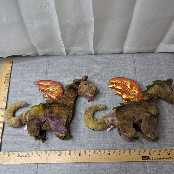 1998 Vintage TY Scorch Green Purple Dragon Plush Toy Beanie Babies Lot Of 2 toys - Picture 5 of 16